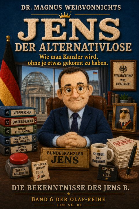 Buchcover: Jens der Alternativlose – Wie man Kanzler wird, ohne je etwas gekonnt zu haben